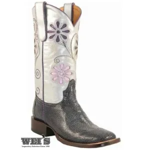 Lucchese Womens Cowboy Boots Gray Shaved Stingray Vamp Floral - CLEARANCE