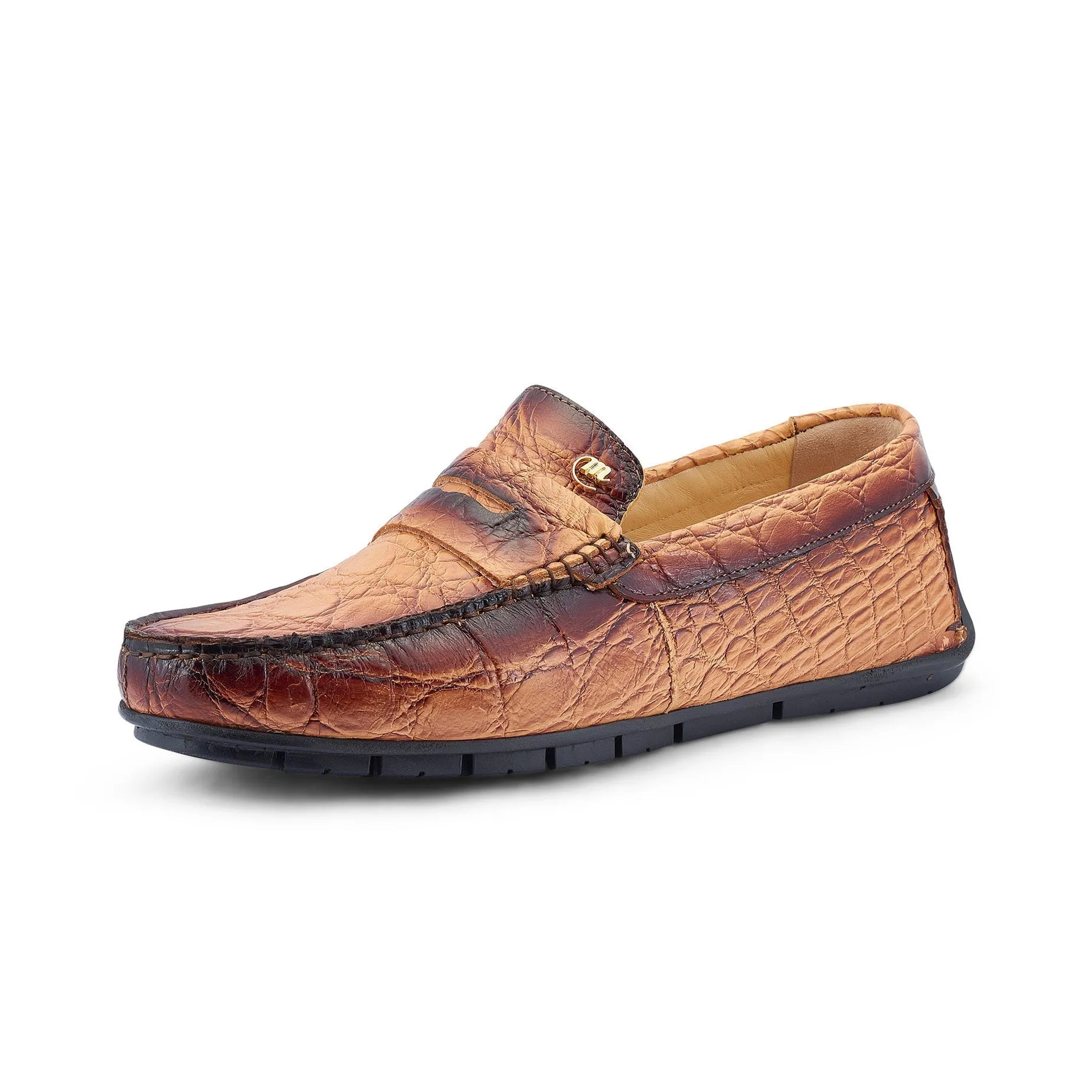 Mauri Sprinter 3517/1 Men's Shoes Dune with "Dirty" Gold Finish Exotic Alligator Driver Moccasins Loafers (MA5527)