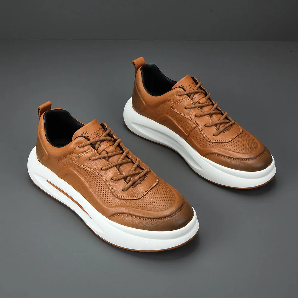 Men Minimalist Solid Breathable Leather Casual Sneakers