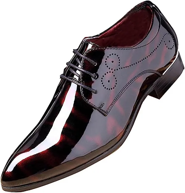 Men's Blue Floral Patent Leather Oxford Dress Shoes