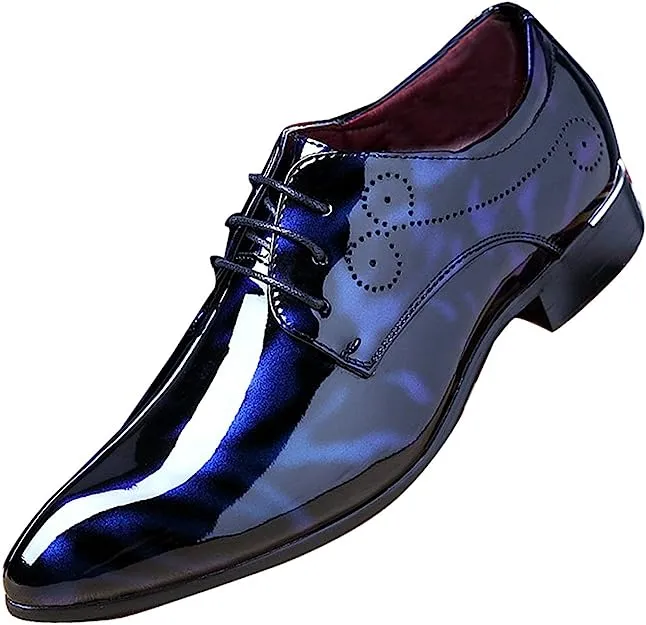 Men's Blue Floral Patent Leather Oxford Dress Shoes