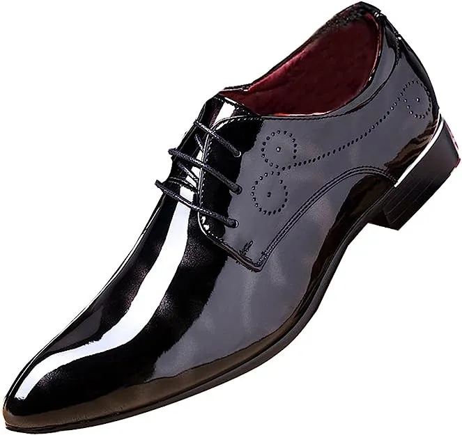 Men's Blue Floral Patent Leather Oxford Dress Shoes