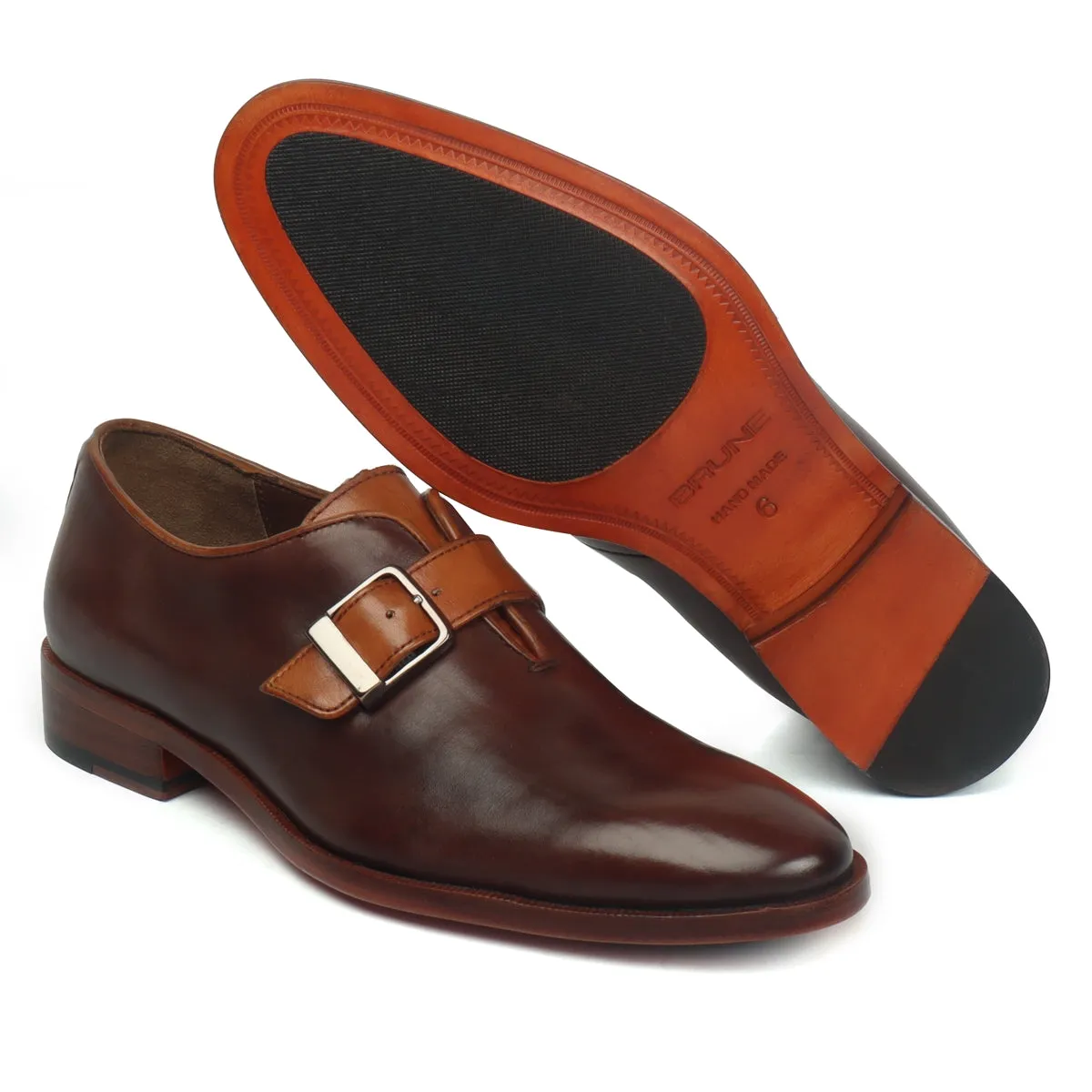 Men's Brown Brush Off Oxford Single Monk Strap Buckle Leather Shoe By Brune & Bareskin
