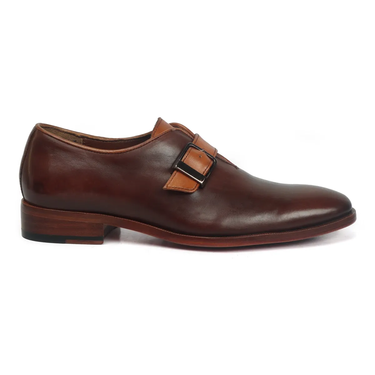 Men's Brown Brush Off Oxford Single Monk Strap Buckle Leather Shoe By Brune & Bareskin