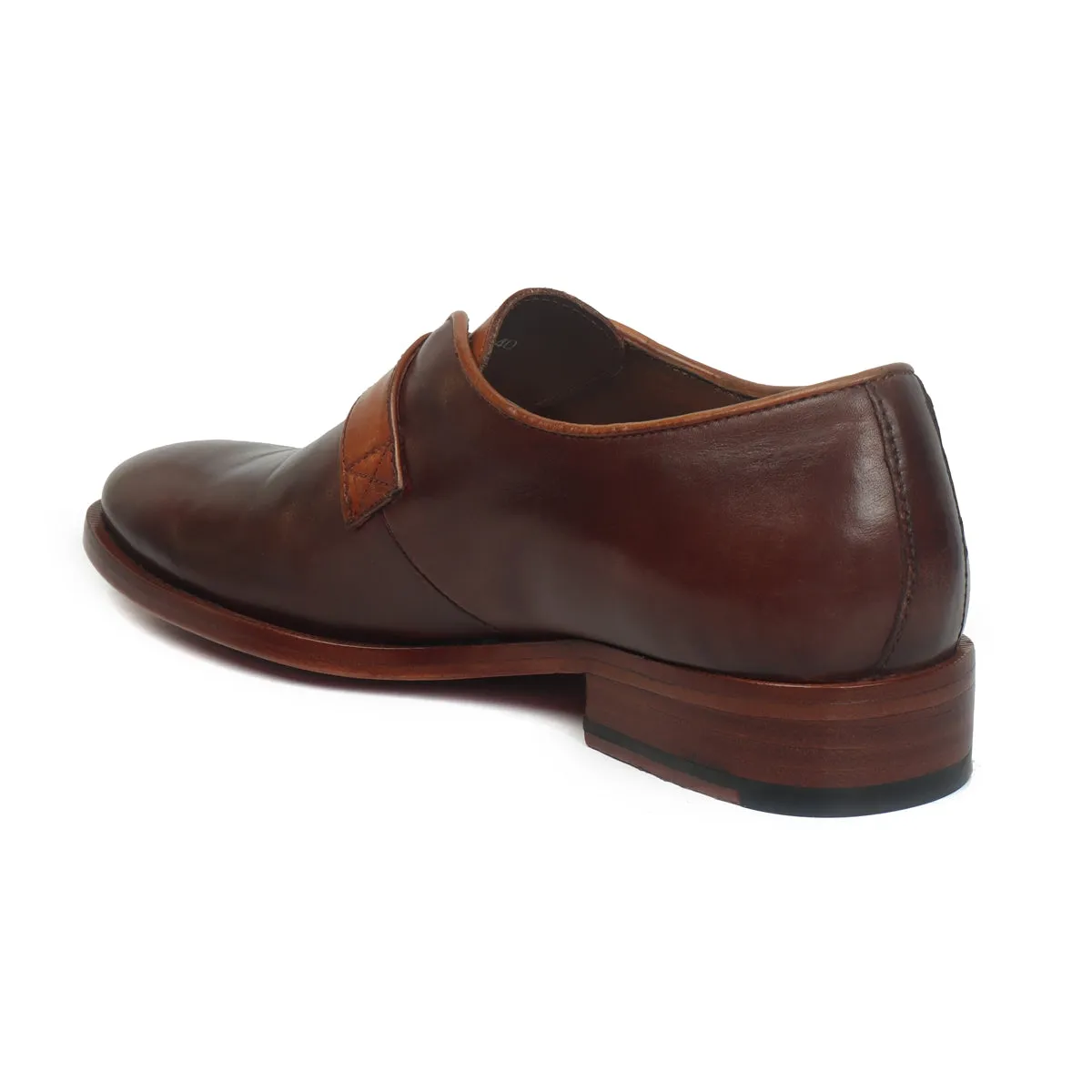 Men's Brown Brush Off Oxford Single Monk Strap Buckle Leather Shoe By Brune & Bareskin