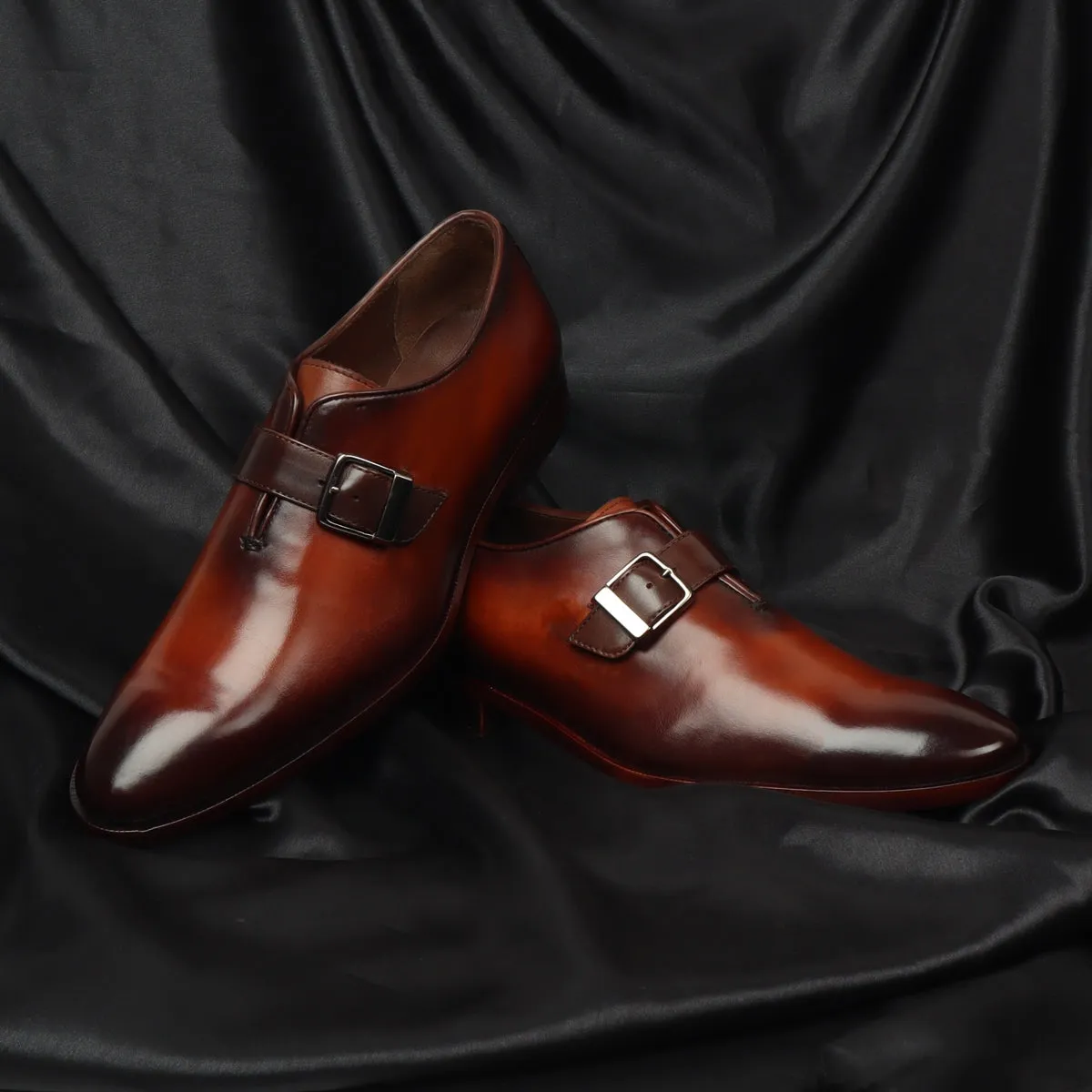 Men's Tan Brush Off Oxford Single Monk Strap Buckle Leather Shoe By Brune & Bareskin