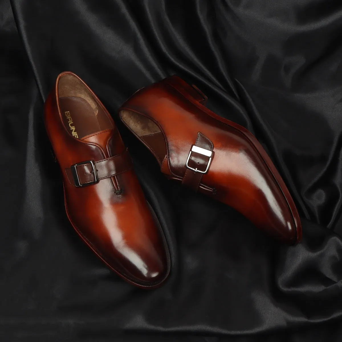 Men's Tan Brush Off Oxford Single Monk Strap Buckle Leather Shoe By Brune & Bareskin