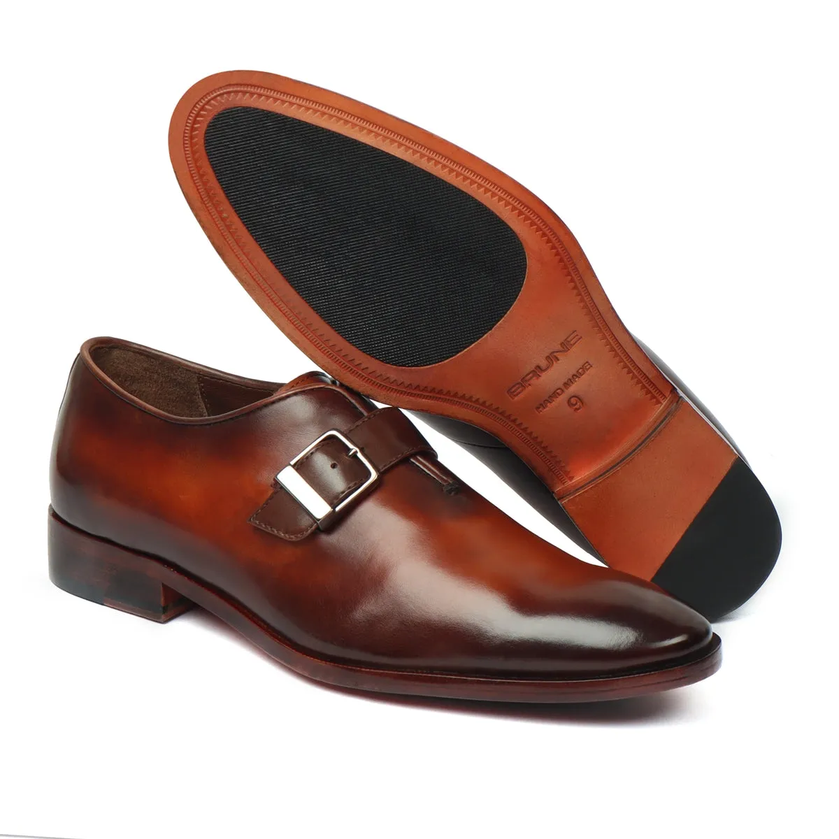 Men's Tan Brush Off Oxford Single Monk Strap Buckle Leather Shoe By Brune & Bareskin