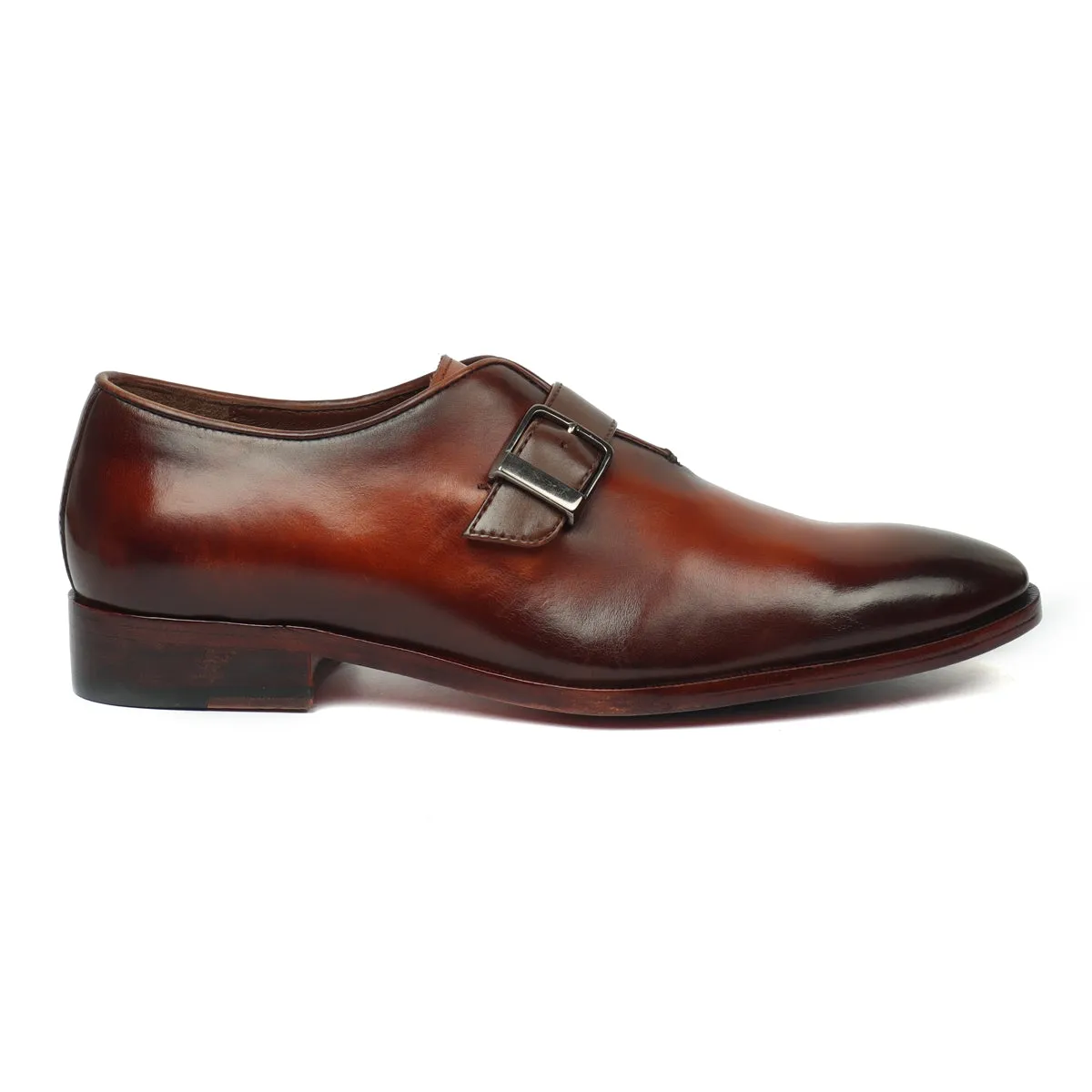Men's Tan Brush Off Oxford Single Monk Strap Buckle Leather Shoe By Brune & Bareskin