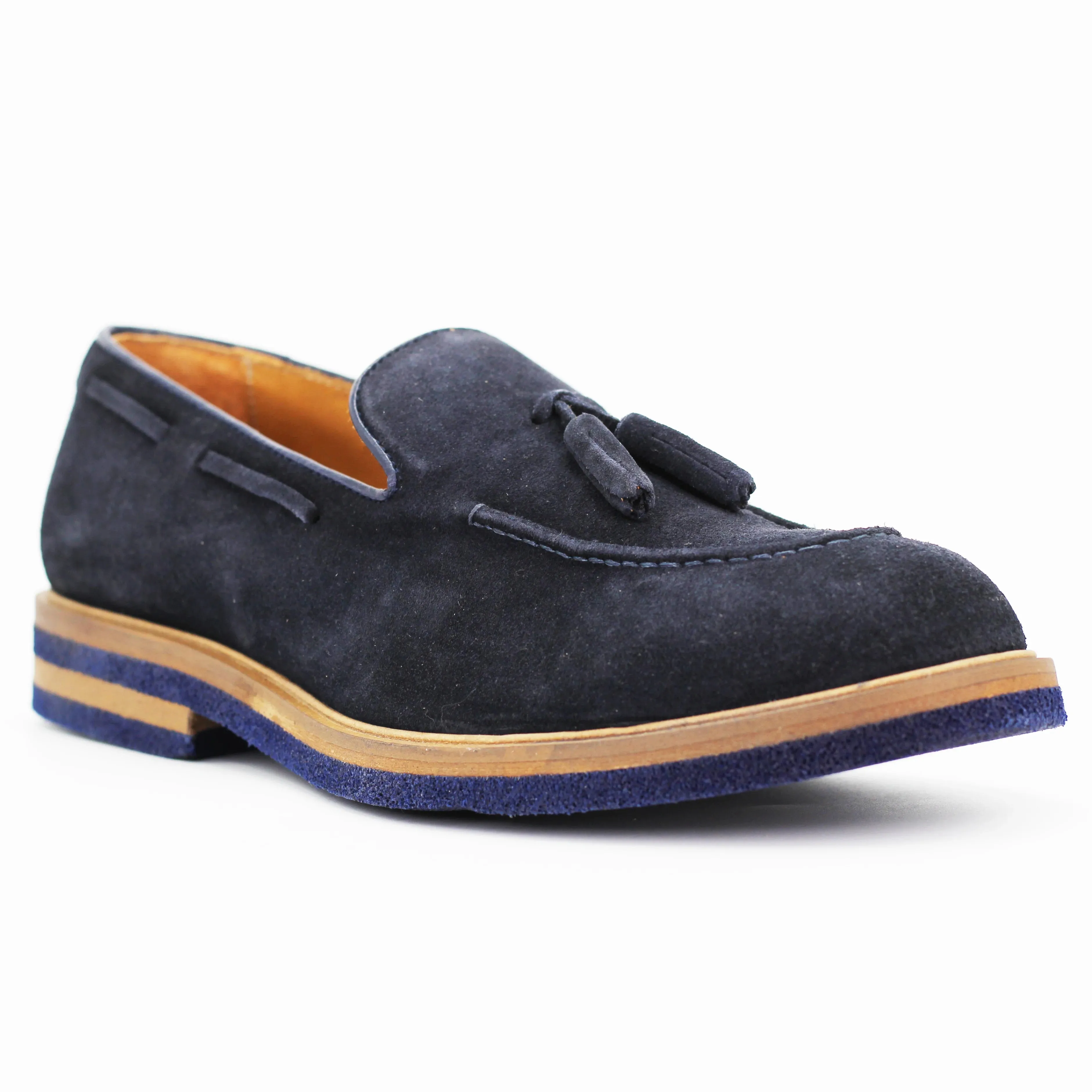 Men's tassle moccasin in calf leather suede navy blue (GRU3603/2)