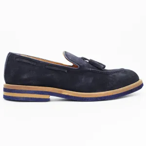 Men's tassle moccasin in calf leather suede navy blue (GRU3603/2)