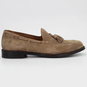 Men's tassle moccasin in calf leather suede taupe (BRU11234)