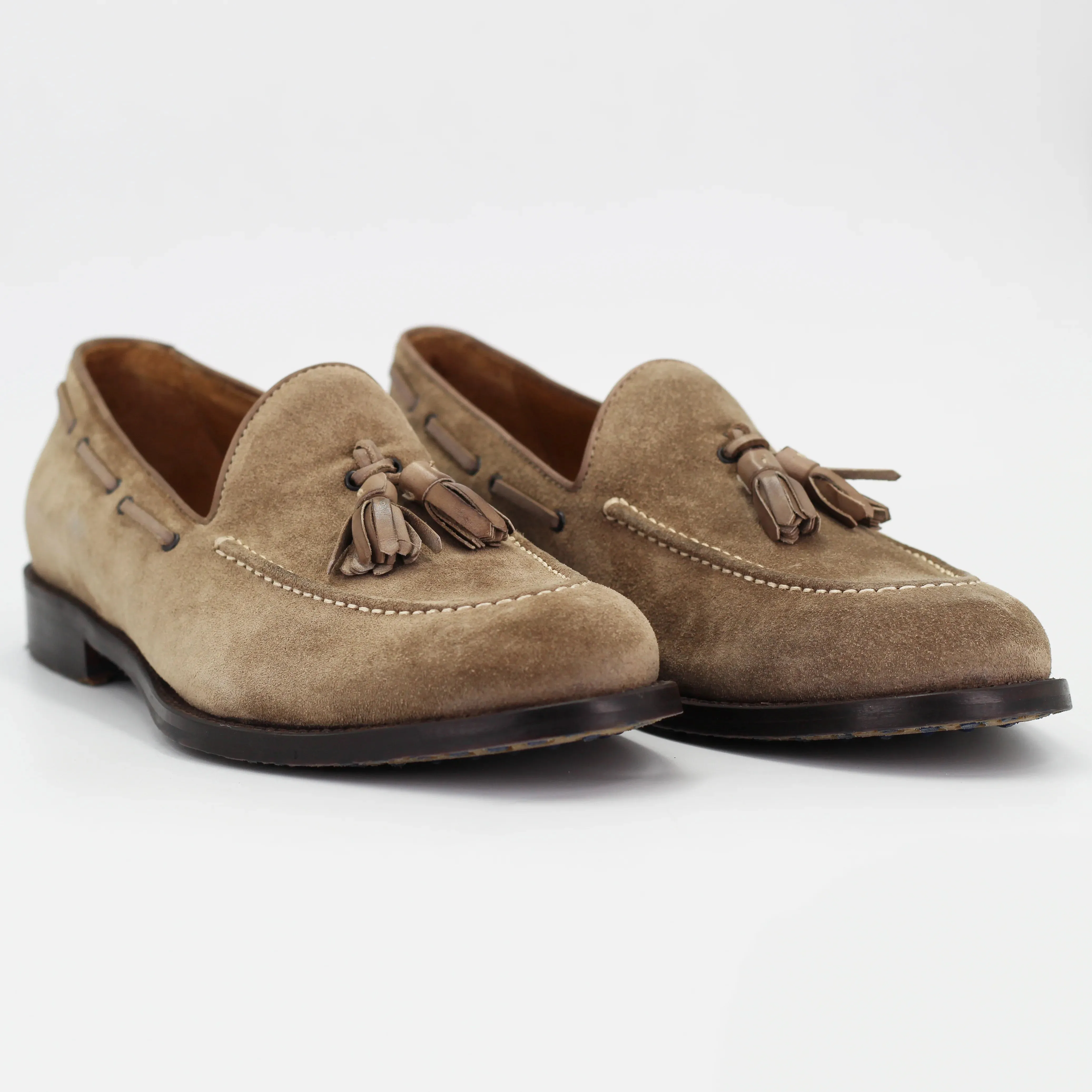 Men's tassle moccasin in calf leather suede taupe (BRU11234)