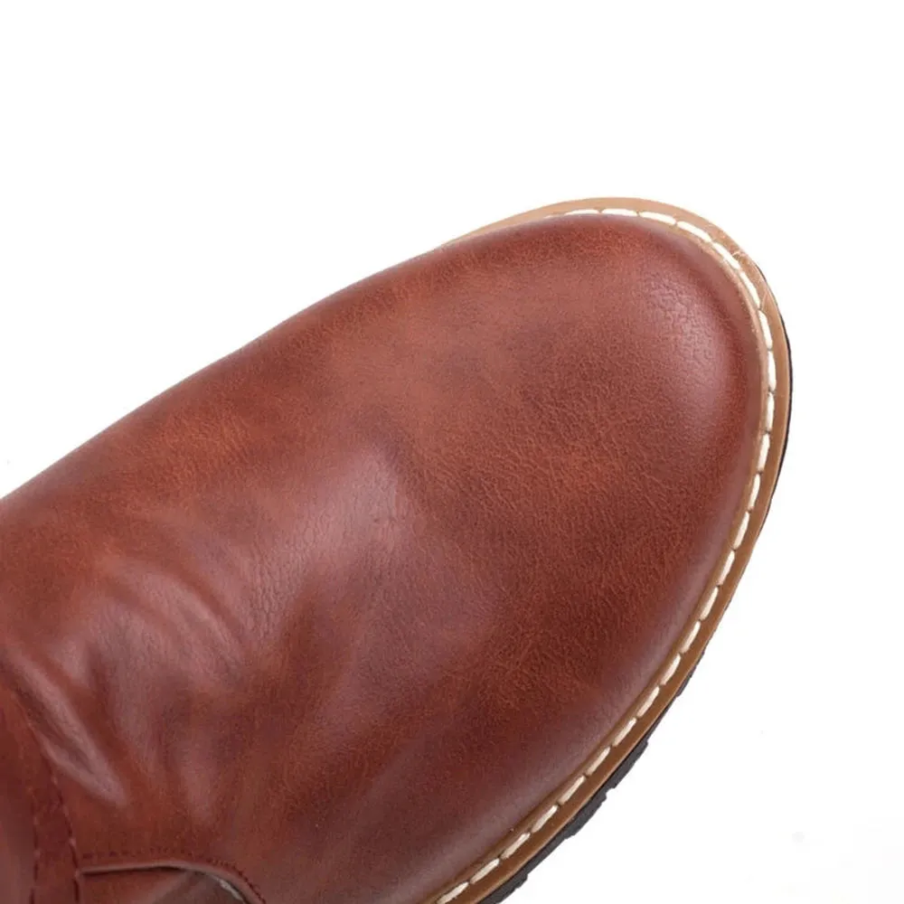 Merendy Salma Round Toe Square Low Heel Retro Knee High Wide-Calf Boots