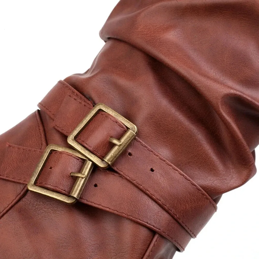 Merendy Salma Round Toe Square Low Heel Retro Knee High Wide-Calf Boots