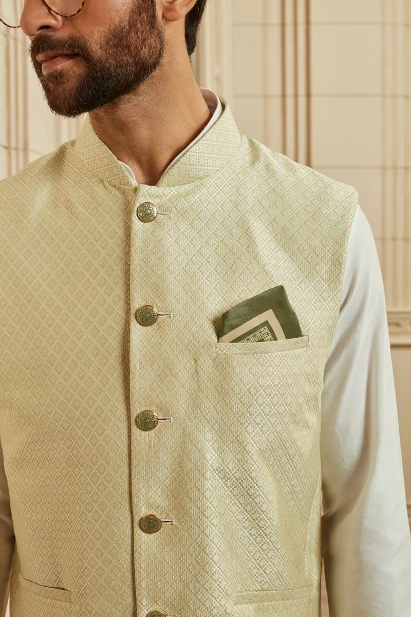 Mint Jacquard Kurta Bundi Set