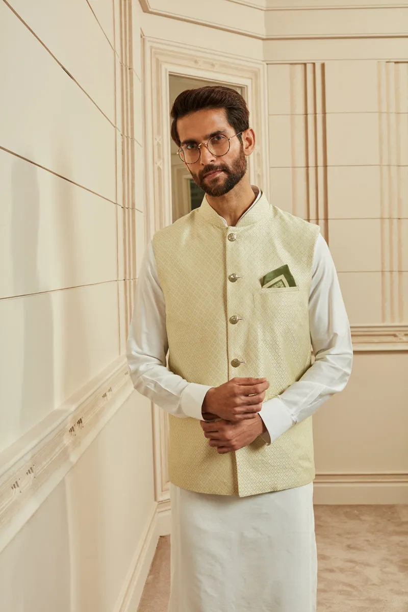 Mint Jacquard Kurta Bundi Set