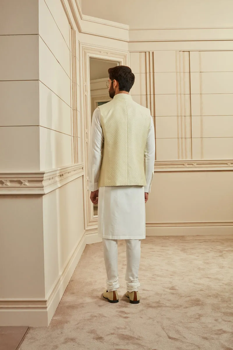 Mint Jacquard Kurta Bundi Set