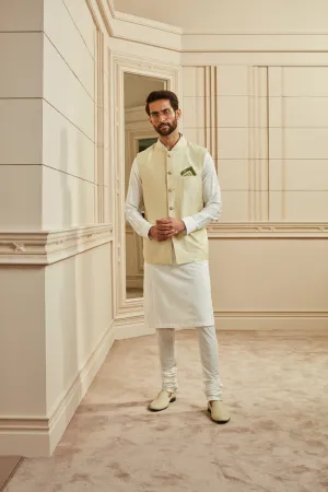 Mint Jacquard Kurta Bundi Set