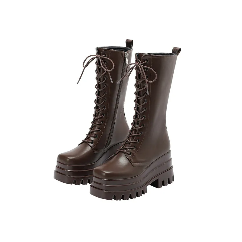 Nala Platform Brown Wedge Boots