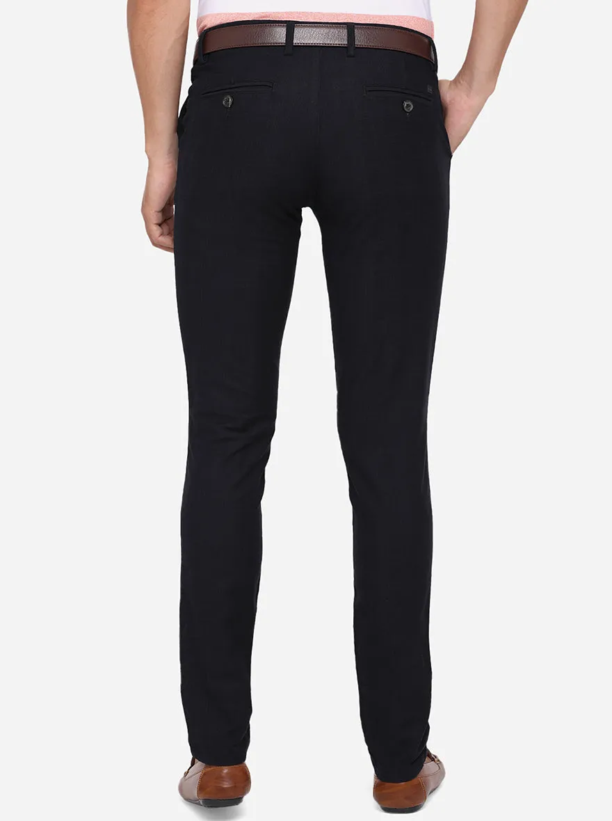 Navy Blue Checked Uno Fit Casual Trouser | JadeBlue
