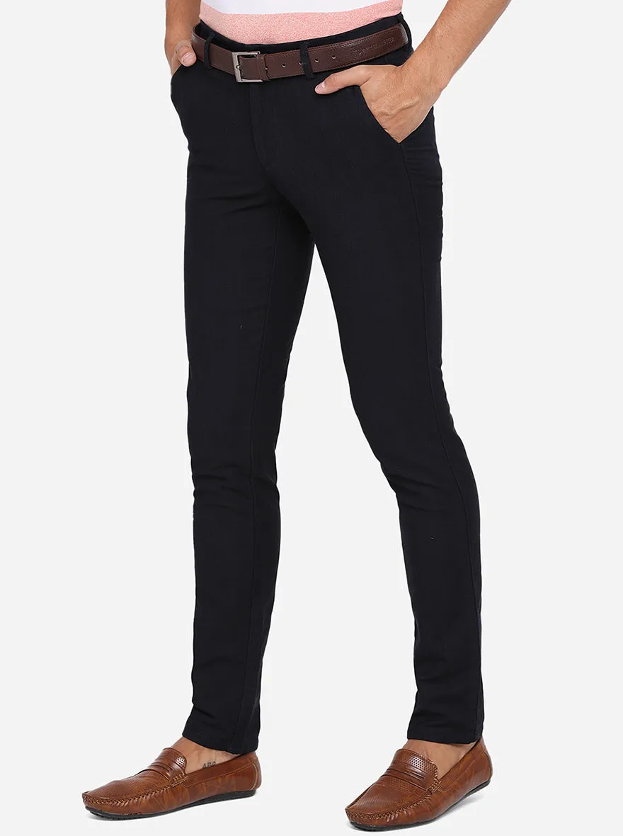 Navy Blue Checked Uno Fit Casual Trouser | JadeBlue
