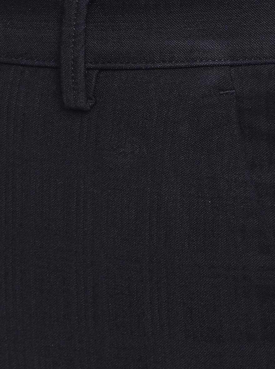 Navy Blue Checked Uno Fit Casual Trouser | JadeBlue