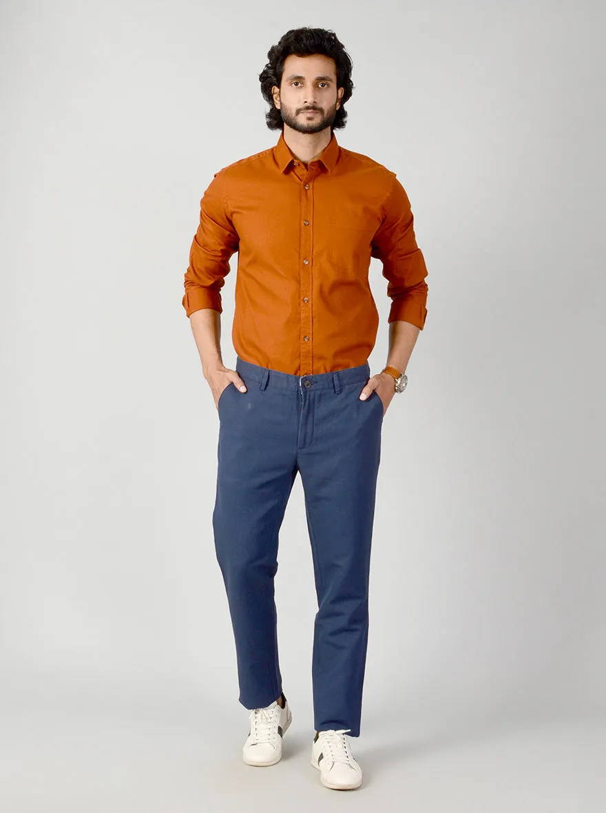 Navy Blue Self Textured Slim Fit Casual Trouser | JadeBlue