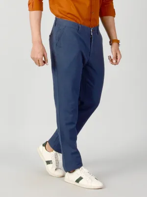 Navy Blue Self Textured Slim Fit Casual Trouser | JadeBlue