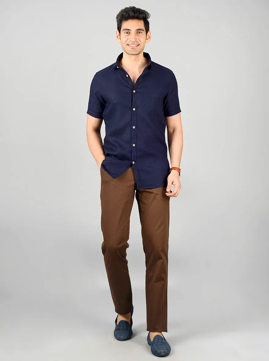 Navy Blue Solid Slim Fit Casual Shirt | JadeBlue