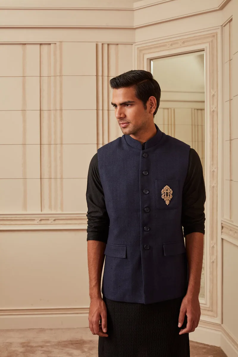 Navy Embroidered Bundi