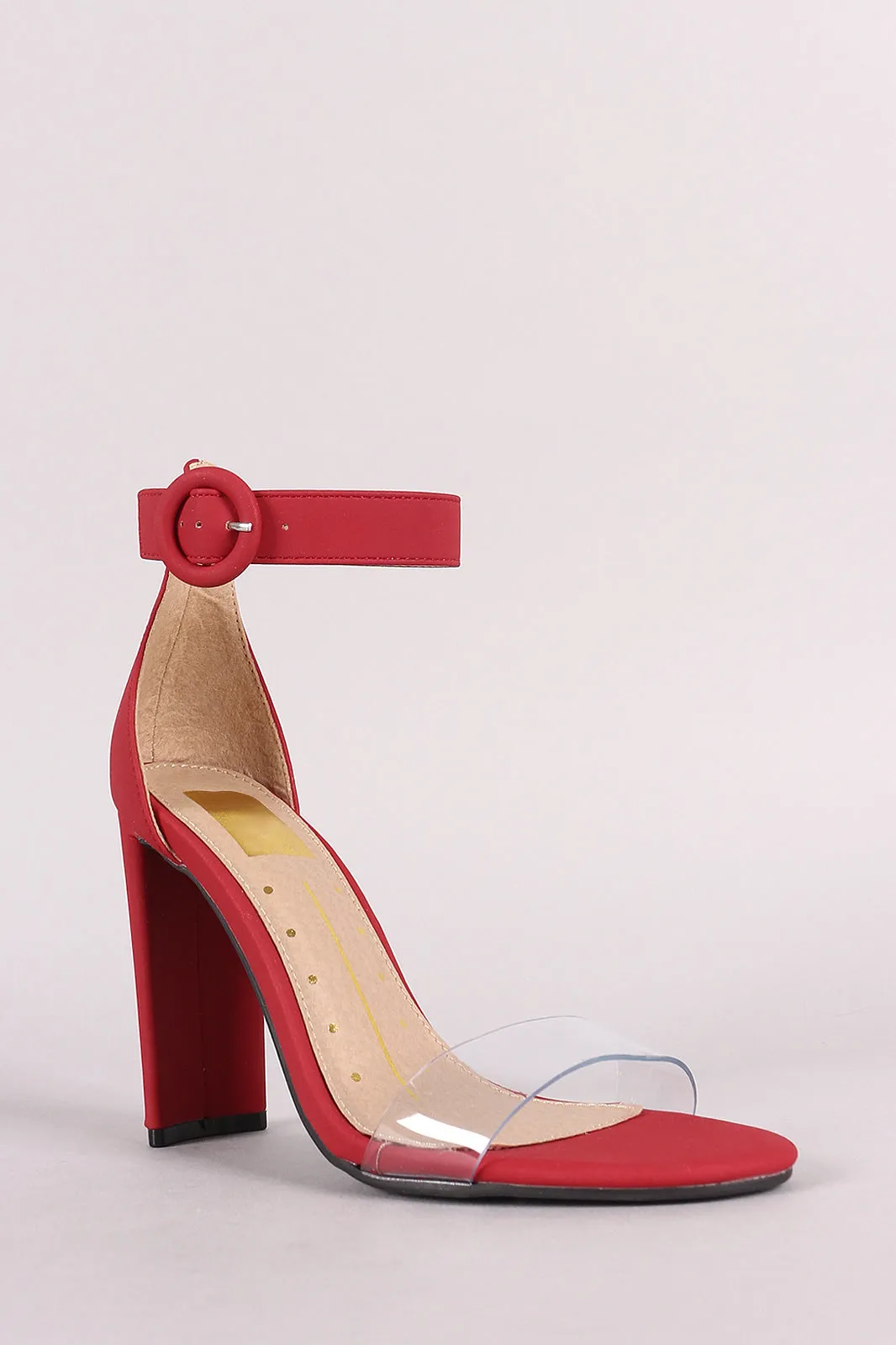 Nubuck Open Toe Clear Band Ankle Strap Rectangle Heel