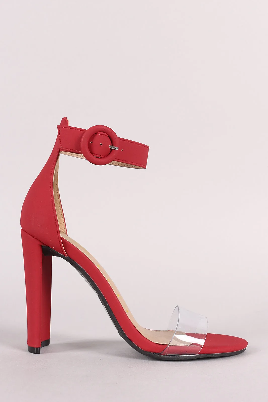 Nubuck Open Toe Clear Band Ankle Strap Rectangle Heel