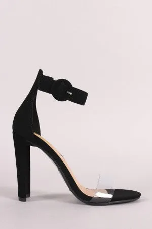 Nubuck Open Toe Clear Band Ankle Strap Rectangle Heel