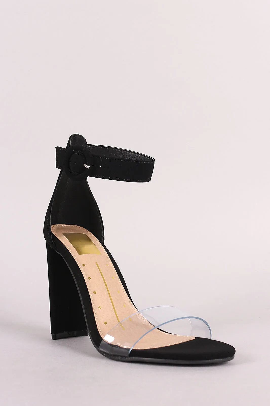Nubuck Open Toe Clear Band Ankle Strap Rectangle Heel