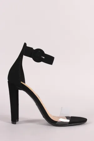 Nubuck Open Toe Clear Band Ankle Strap Rectangle Heel