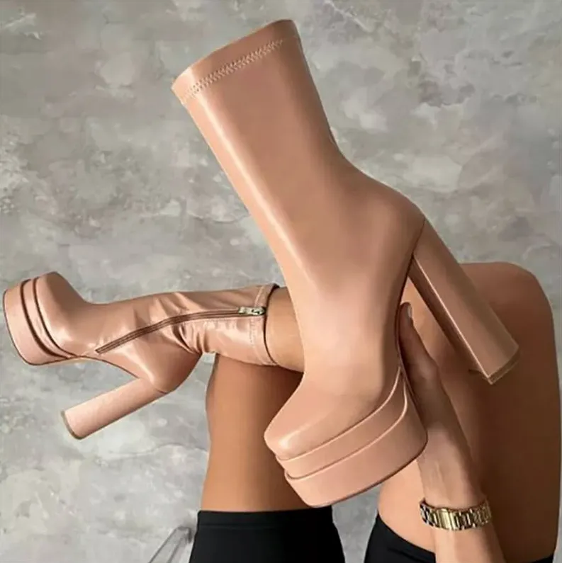 Number Ninety Three Platform Thick Heeled Booties