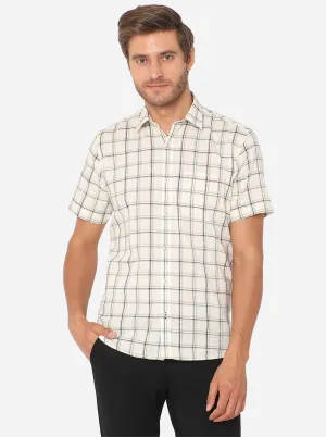 Off-White Checked Slim Fit Casual Shirt | JadeBlue