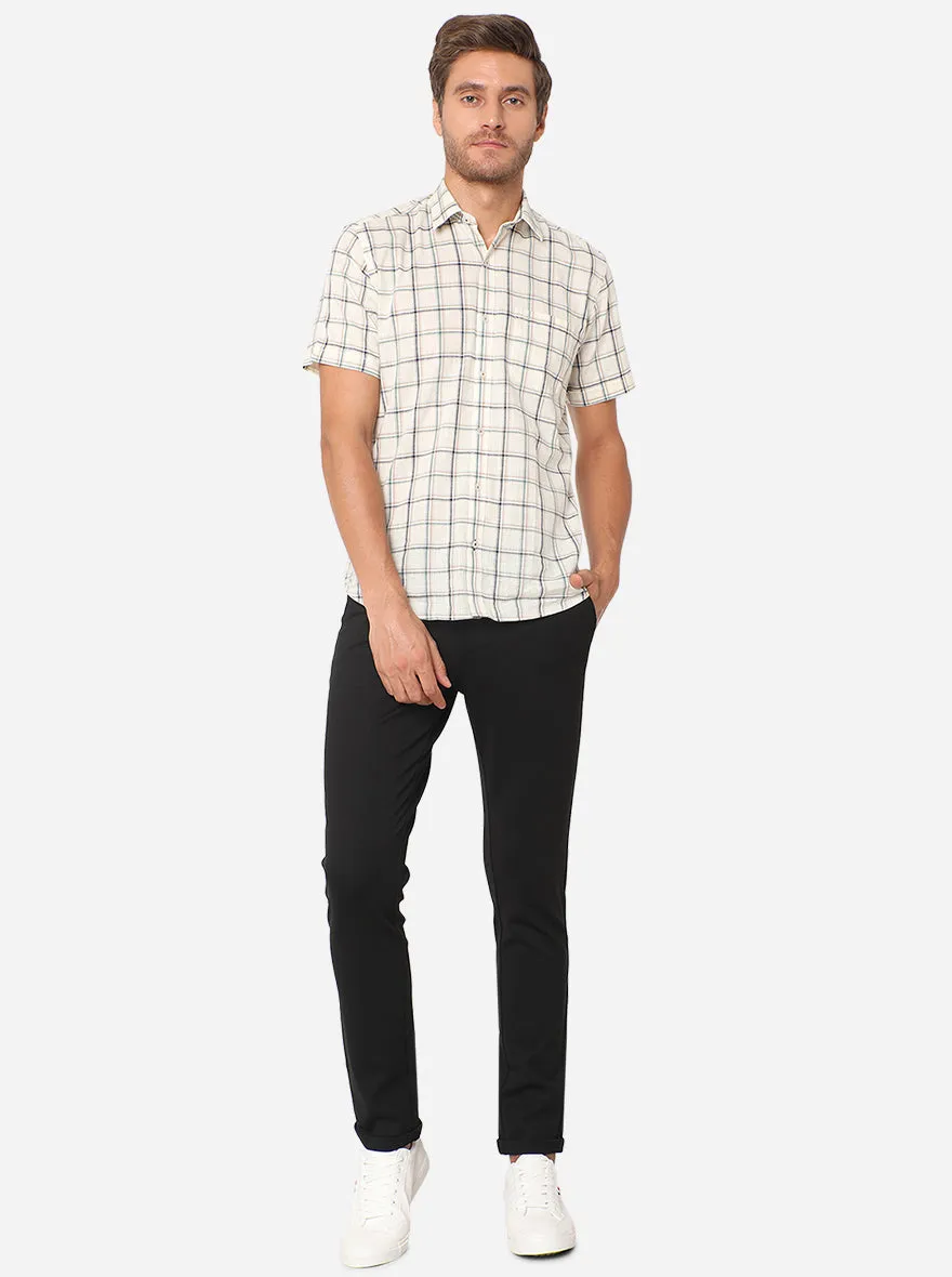 Off-White Checked Slim Fit Casual Shirt | JadeBlue
