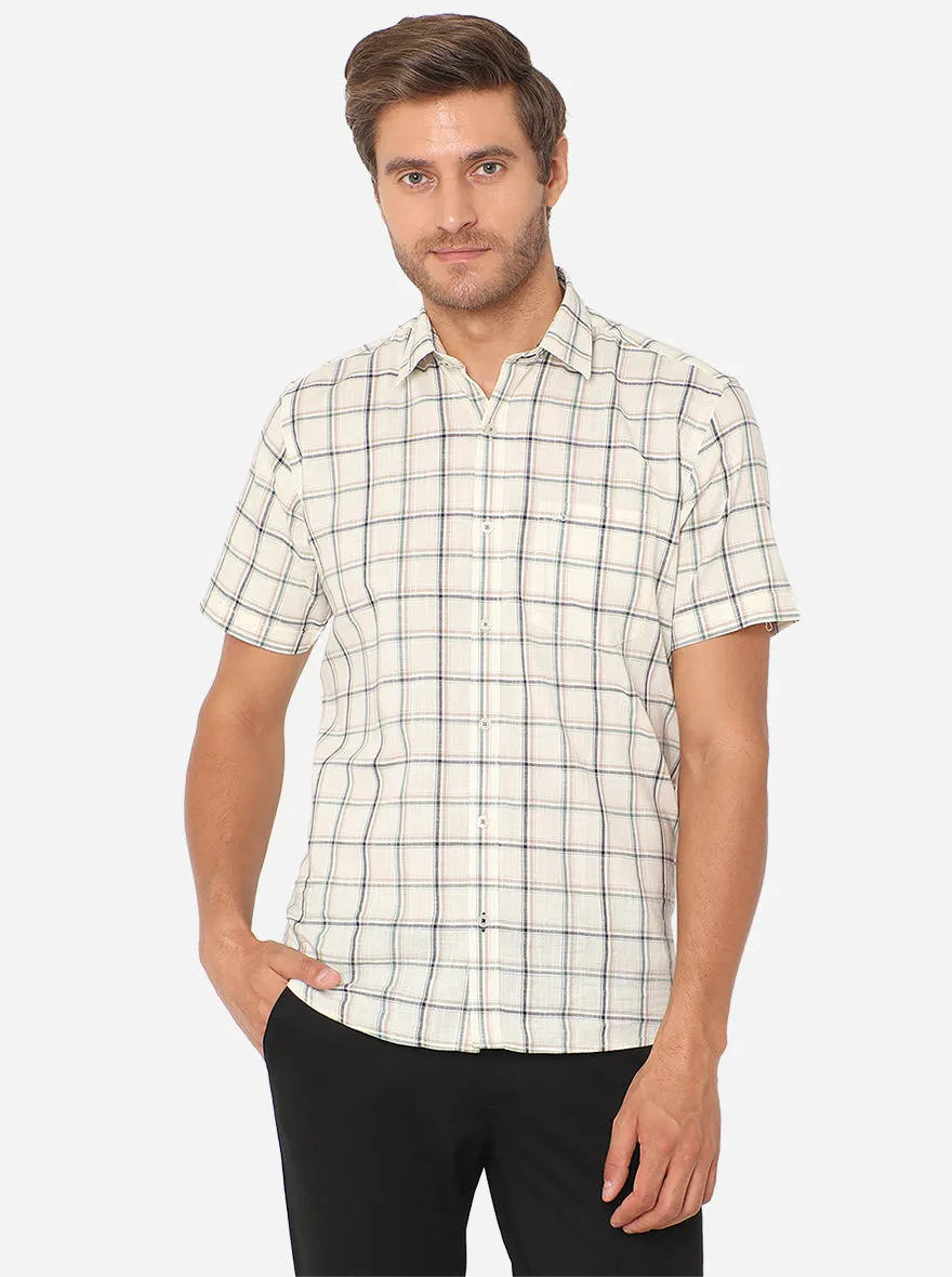 Off-White Checked Slim Fit Casual Shirt | JadeBlue