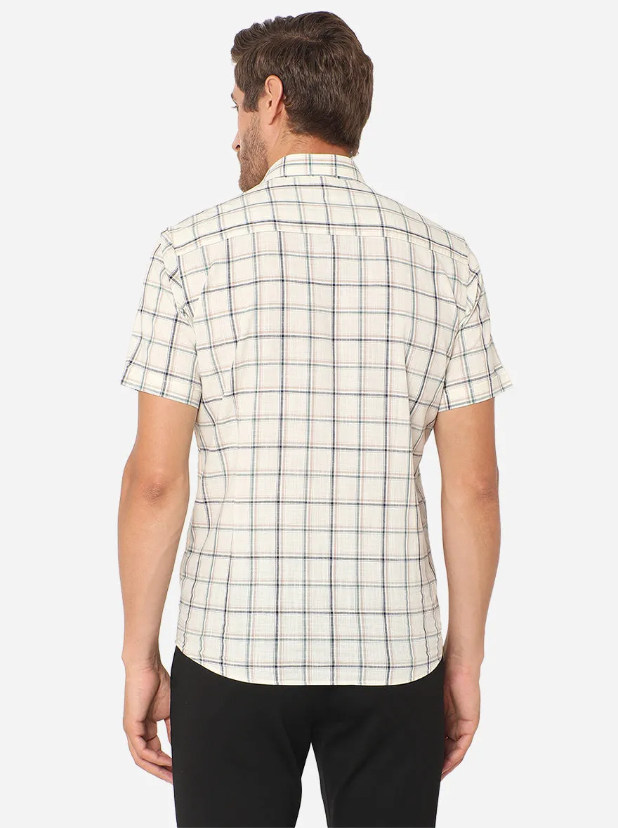 Off-White Checked Slim Fit Casual Shirt | JadeBlue