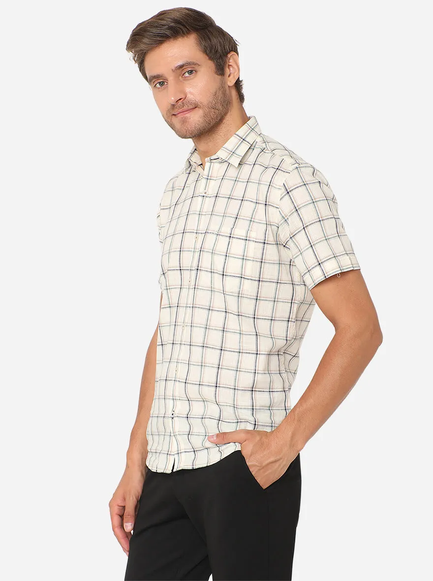 Off-White Checked Slim Fit Casual Shirt | JadeBlue