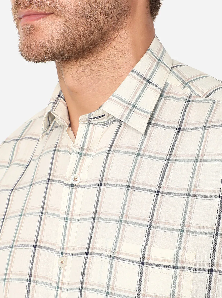 Off-White Checked Slim Fit Casual Shirt | JadeBlue
