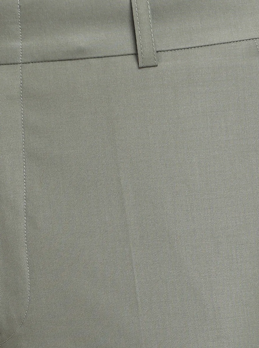 Olive Green Self Design Slim Fit Formal Trouser | Metal