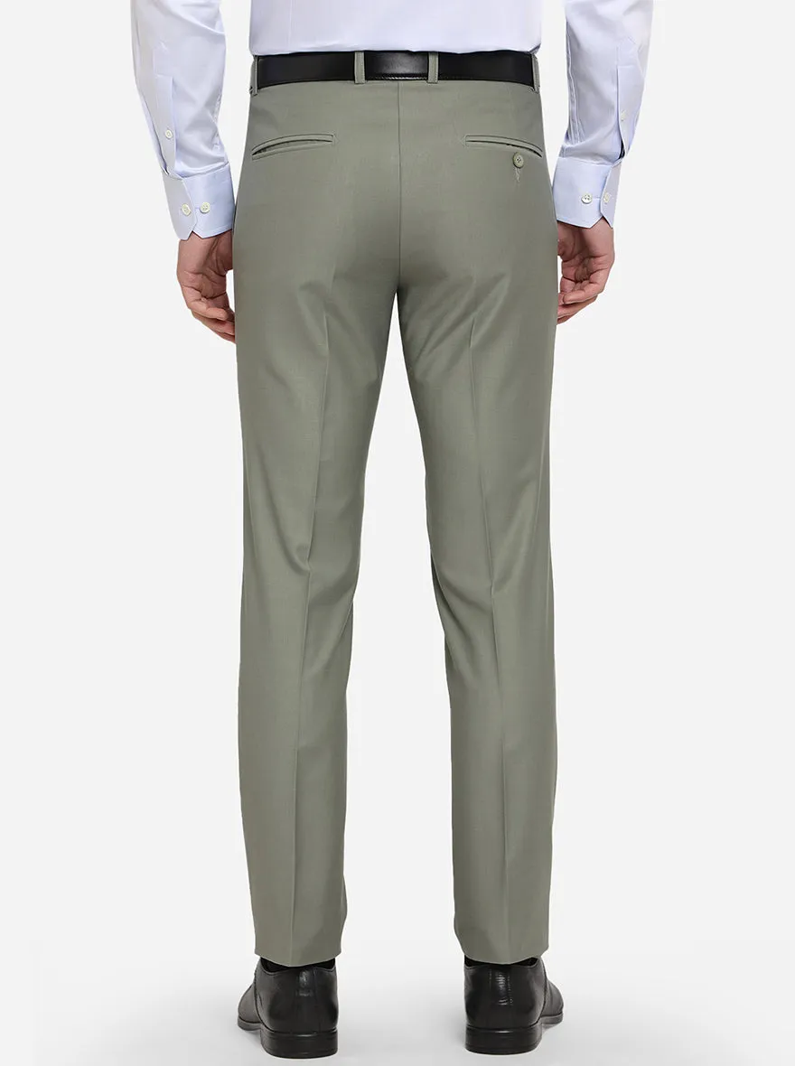 Olive Green Self Design Slim Fit Formal Trouser | Metal