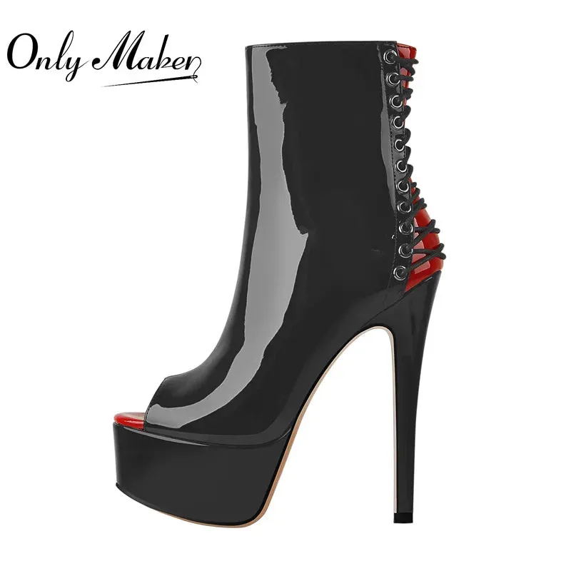 Onlymaker Women Peep Toe Platform Ankle Boots