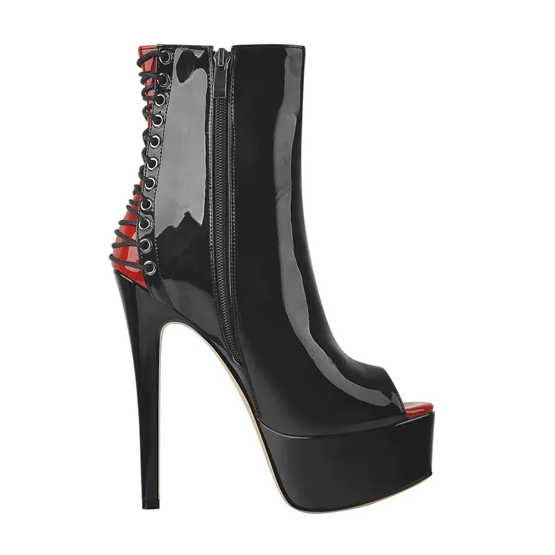 Onlymaker Women Peep Toe Platform Ankle Boots
