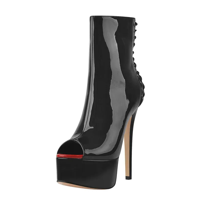 Onlymaker Women Peep Toe Platform Ankle Boots
