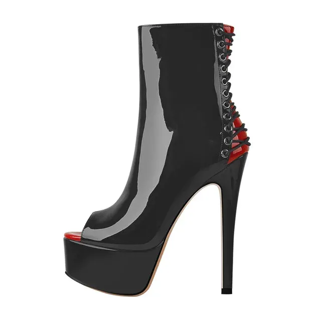 Onlymaker Women Peep Toe Platform Ankle Boots