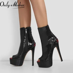 Onlymaker Women Peep Toe Platform Ankle Boots